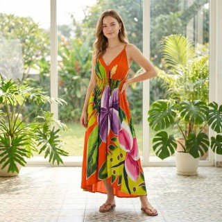 Rayon Dress Hand Painted for Summer by Balinese Artisans